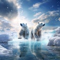 Polar bear on the Two bears love on drifting ice with white animals in nature
