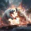 Polar bears fighting