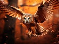 A tawny owl flying