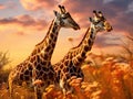 Two Giraffes Together Wildlife Animals Royalty Free Stock Photo