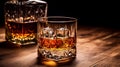 AI generated illustration of An image of two glasses of whiskey on a wooden table