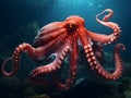 AI generated illustration of An impressive giant octopus under the deep water