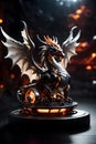 AI generated illustration of an impressive, mythical dragon artifact with an ornate design