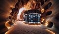 the inside a hidden underground bunker in the desert oasis