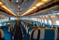 AI generated illustration of the interior of an empty plane, without passengers Royalty Free Stock Photo