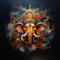 AI generated illustration of an intricate Ganesha statue with ornate crown, decorated with jewels