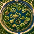 AI generated illustration of an intricately designed circular maze garden with patterns