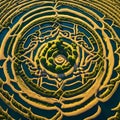 AI generated illustration of an intricately designed circular maze garden with patterns