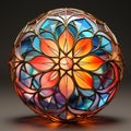 AI generated illustration of an intricately designed stained glass ball featuring a floral pattern Royalty Free Stock Photo