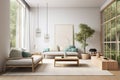 AI generated illustration of An inviting modern living room featuring two comfortable sofas