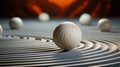 AI generated illustration of an isolated ball surrounded by numerous white balls in an open area Royalty Free Stock Photo