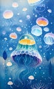 AI generated illustration of jellyfishes