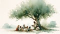 Jesus teaching children under a Tree