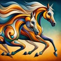 AI generated illustration of A joyful equine artwork capturing the moment a horse runs exuberantly