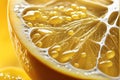 AI generated. Illustration. Juicy cut lemon close-up. Lemon juice. Lemon rings with drops of juice. Vitamin C. Royalty Free Stock Photo