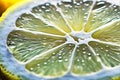 AI generated. Illustration. Juicy cut lemon close-up. Lemon juice. Lemon rings with drops of juice. Vitamin C. Royalty Free Stock Photo