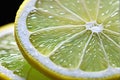 AI generated. Illustration. Juicy cut lemon close-up. Lemon juice. Lemon rings with drops of juice. Vitamin C.
