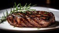 AI generated illustration of a juicy piece of steak with rosemary sprig on top