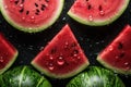 AI generated illustration of juicy slices of ripe watermelon on a black background