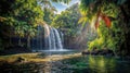 AI generated illustration of a jungle waterfall cascades