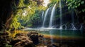 AI generated illustration of a jungle waterfall, a hidden grotto unveils itself