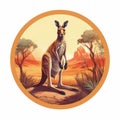 AI generated illustration of a kangaroo against an orange backdrop, with a beautiful sunset