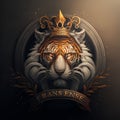 AI generated illustration of a king tiger wearing a golden ornate crown