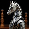 AI generated illustration of a knight chess piece on a black background