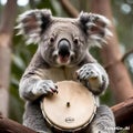 AI generated illustration of a koala bear playing the bongo drums