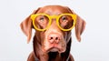 AI generated illustration of a labrador retriever wearing yellow eyeglasses