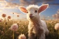 AI generated illustration of a lamb stands gracefully amidst a vast field