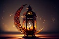 AI-generated illustration of a lamp in the shape of a moon for Ramadan observed by Muslims