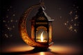 AI-generated illustration of a lamp in the shape of a moon for Ramadan observed by Muslims