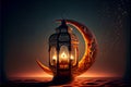 AI-generated illustration of a lamp in the shape of a moon for Ramadan observed by Muslims