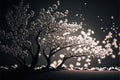 AI generated illustration of a land of cherry tree blossom isolated on a dark background Royalty Free Stock Photo