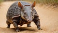 AI generated illustration of a large armadillo ambling across a sandy landscape