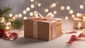 AI generated illustration of a large beige-colored box adorned with a satin ribbon bow