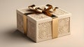 AI generated illustration of a large beige-colored box adorned with a satin ribbon bow