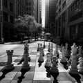 big chess figures in a street