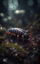 AI generated illustration of a large dark beetle crawling on a forest floor