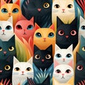 AI generated illustration of a large group of cats gathered together, side by side