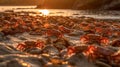 AI generated illustration of a large number of crabs scattered across a sandy beach