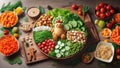 Chicken and Vegetable Salad on Wooden Table - AI generated Illustration, realistic Royalty Free Stock Photo