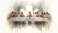 The Last Supper. Jesus Christ. Watercolor Biblical Illustration