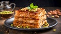 Baklava, A layered pastry dessert made of filo pastry AI generated illustration