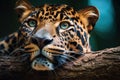AI generated illustration of a leopard portrait on a dark background Royalty Free Stock Photo