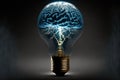 AI generated illustration of a light bulb with human brain inside Royalty Free Stock Photo