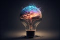 AI generated illustration of a light bulb with human brain inside Royalty Free Stock Photo