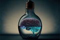 AI generated illustration of a light bulb with human brain inside Royalty Free Stock Photo