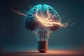 AI generated illustration of a light bulb with human brain inside Royalty Free Stock Photo
